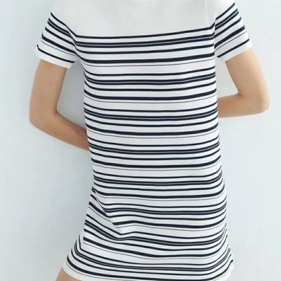 NWT ZARA WOMEN'S STRIPED KNIT MINI DRESS WHITE /NAVY SIZE M 3859/035 - Picture 4 of 9
